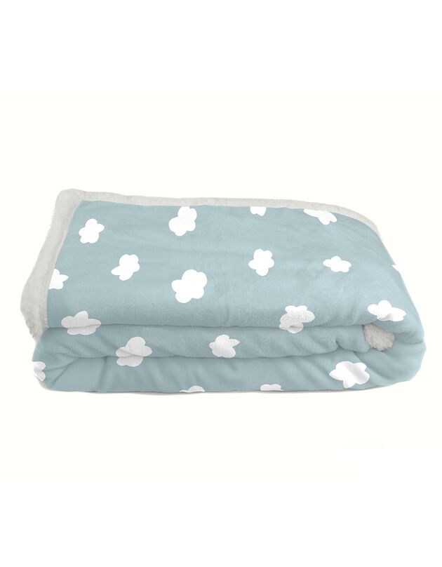Plaid polaire imprimé nuages et sherpa (bleu)