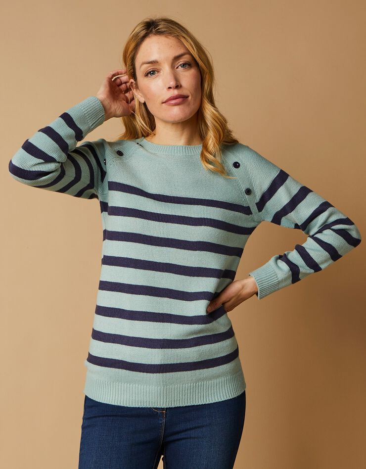 Pull marinière manches longues rayé (vert grisé / marine) Pull marinière manches longues rayé (vert grisé / marine)