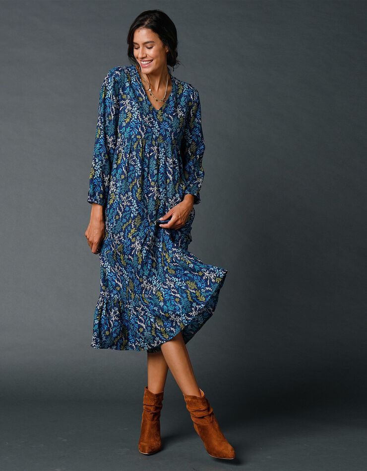 Robe imprimée col V (marine / vert) Robe imprimée col V (marine / vert)