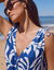 Robe de plage courte, cr&eacute;pon imprim&eacute; (bleu / &eacute;cru)