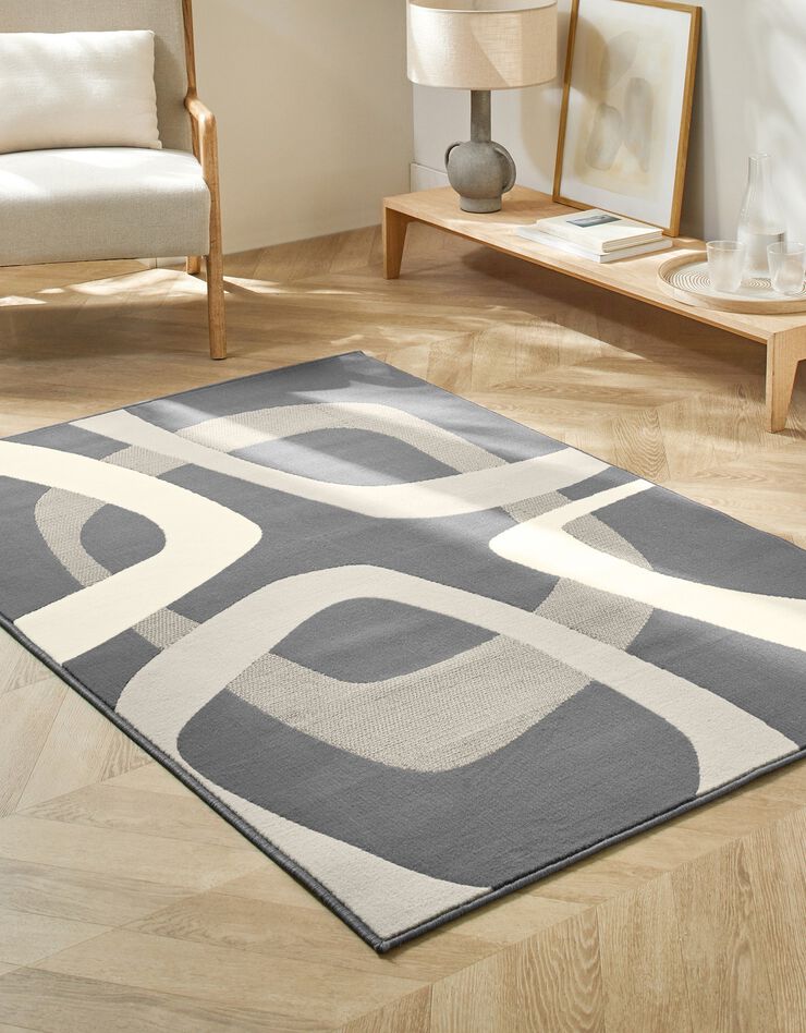 Tapis rectangulaire motif rétro (gris anthracite)