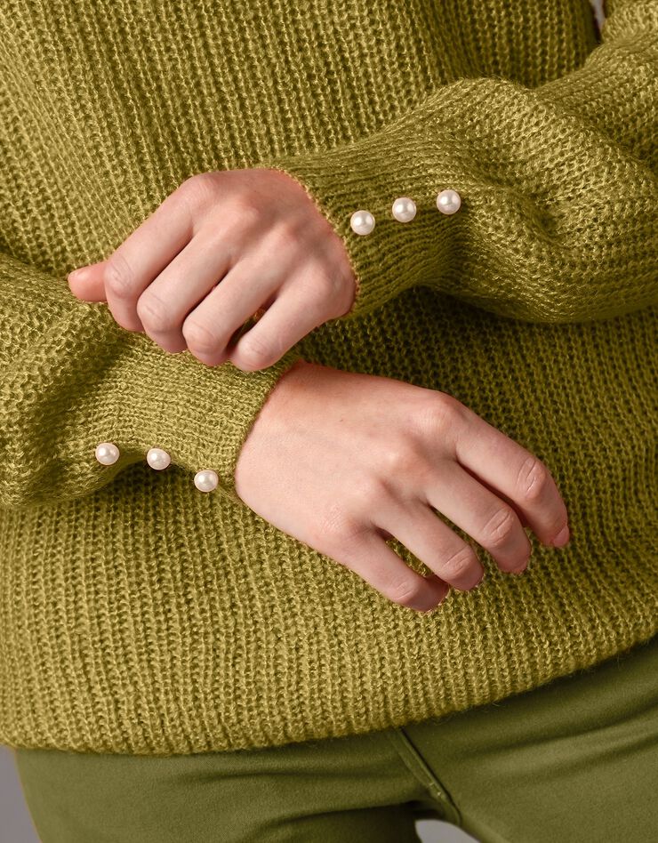 Pull col bateau, maille anglaise toucher mohair (vert mousse)