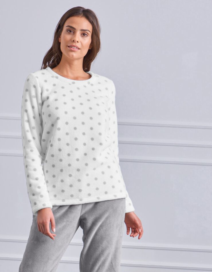 Pyjama polaire imprimé pois toucher peluche manches longues (gris) Pyjama polaire imprimé pois toucher peluche manches longues (gris)