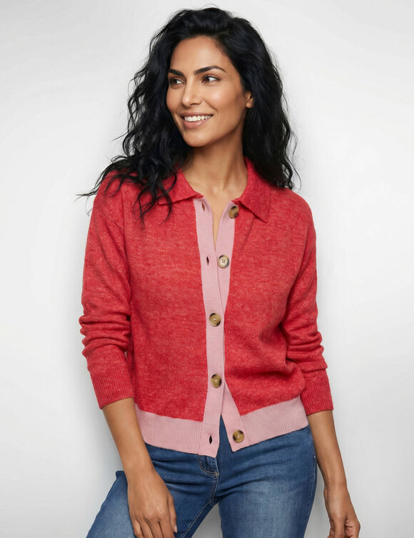 Gilet veste boutonn&eacute; bicolore, polyester recycl&eacute;** (rouge / rose)