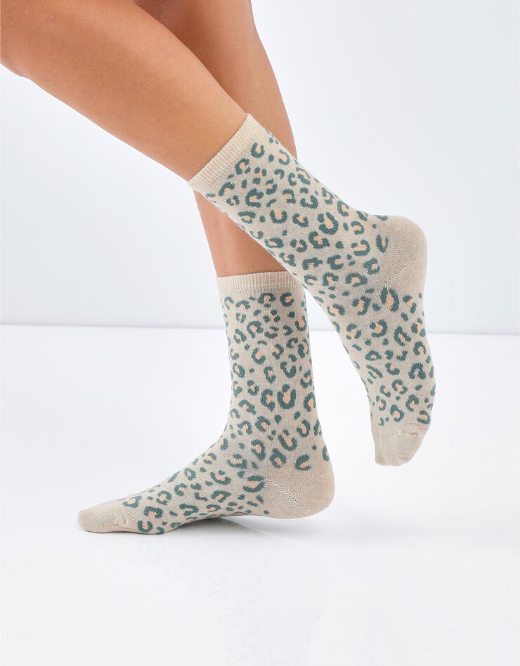 Chaussettes fantaisie imprimé animalier - lot de 4 (amande / corail) Chaussettes fantaisie imprimé animalier - lot de 4 (amande / corail)