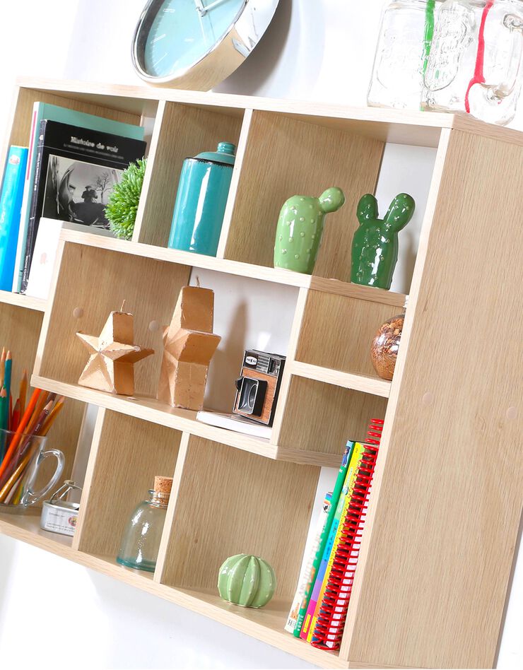 Etagère murale coloris chêne - 7 cases (naturel)