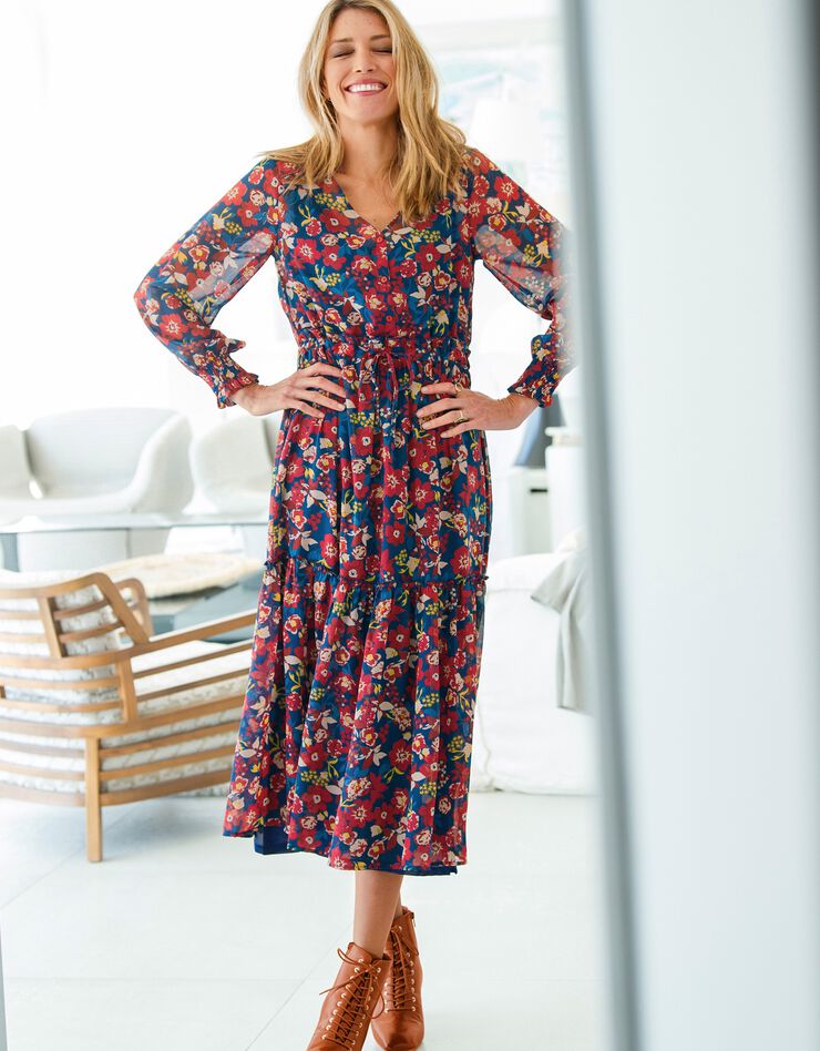 Robe longue voile imprimé (bleu nuit) Robe longue voile imprimé (bleu nuit)