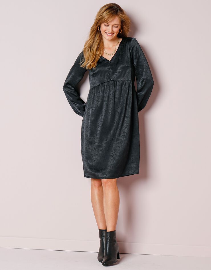 Robe jacquard unie manches longues (noir) Robe jacquard unie manches longues (noir)