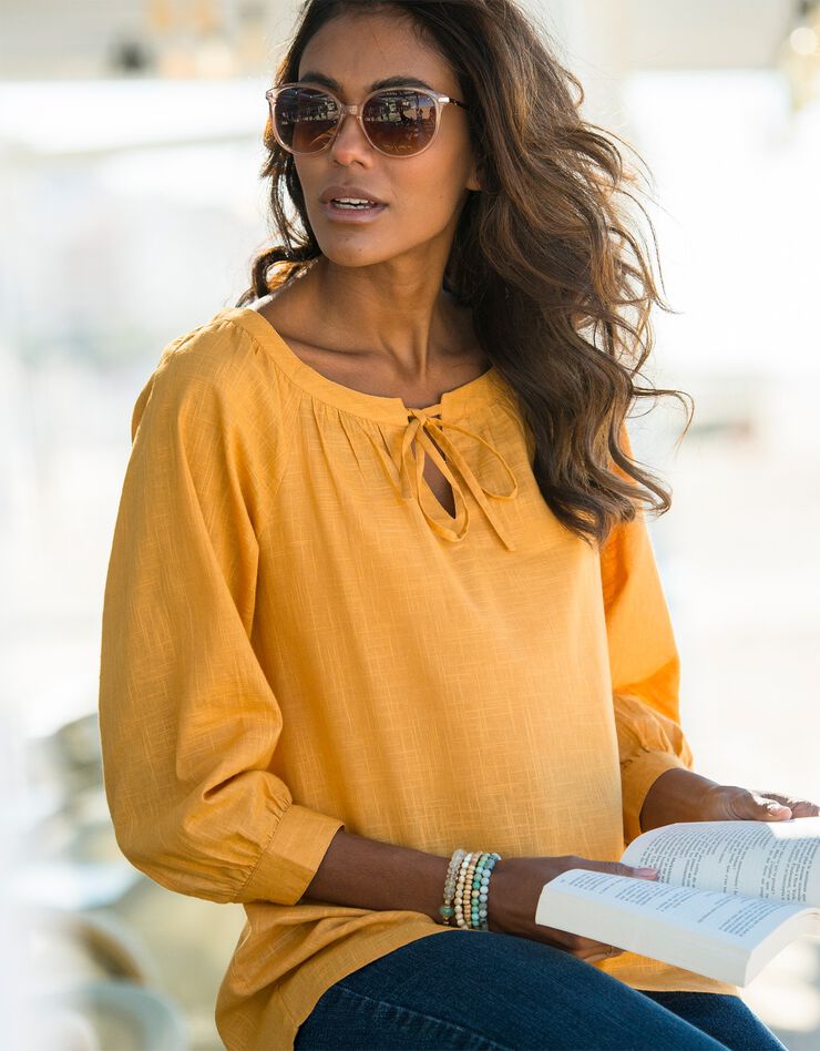 Blouse ample manches 7/8ème blousantes unie (miel) Blouse ample manches 7/8ème blousantes unie (miel)