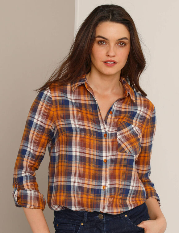 Chemise flanelle à carreaux (miel / bleu)