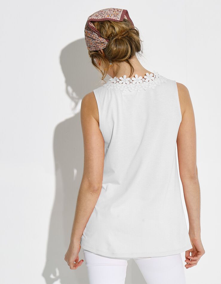 Débardeur col V uni macramé (blanc) Débardeur col V uni macramé (blanc)
