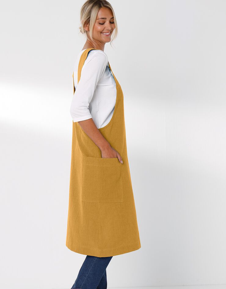 Tablier de cuisine japonais coton et lin uni personnalisable (jaune)