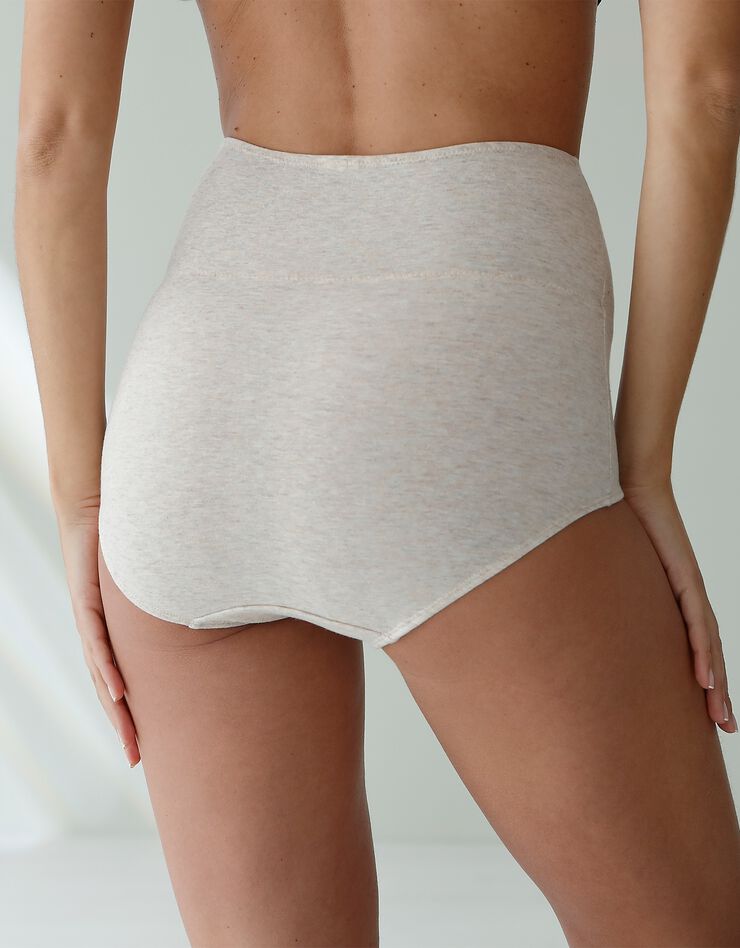 Culotte coton stretch taille très haute couvrante - lot de 2 (blanc + beige chiné) Culotte coton stretch taille très haute couvrante - lot de 2 (blanc + beige chiné)
