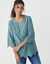 Blouse unie manches 3/4, broderie anglaise (vert gris&eacute;)