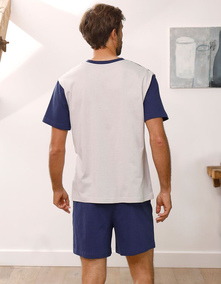 Pyjama short tricolore - lot de 2 (bleu + gris)