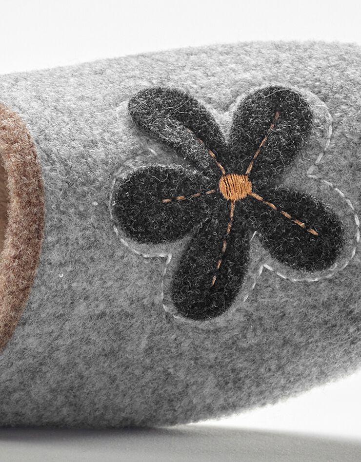 Mules fleur appliquée - largeur confort (gris chiné) Mules fleur appliquée - largeur confort (gris chiné)