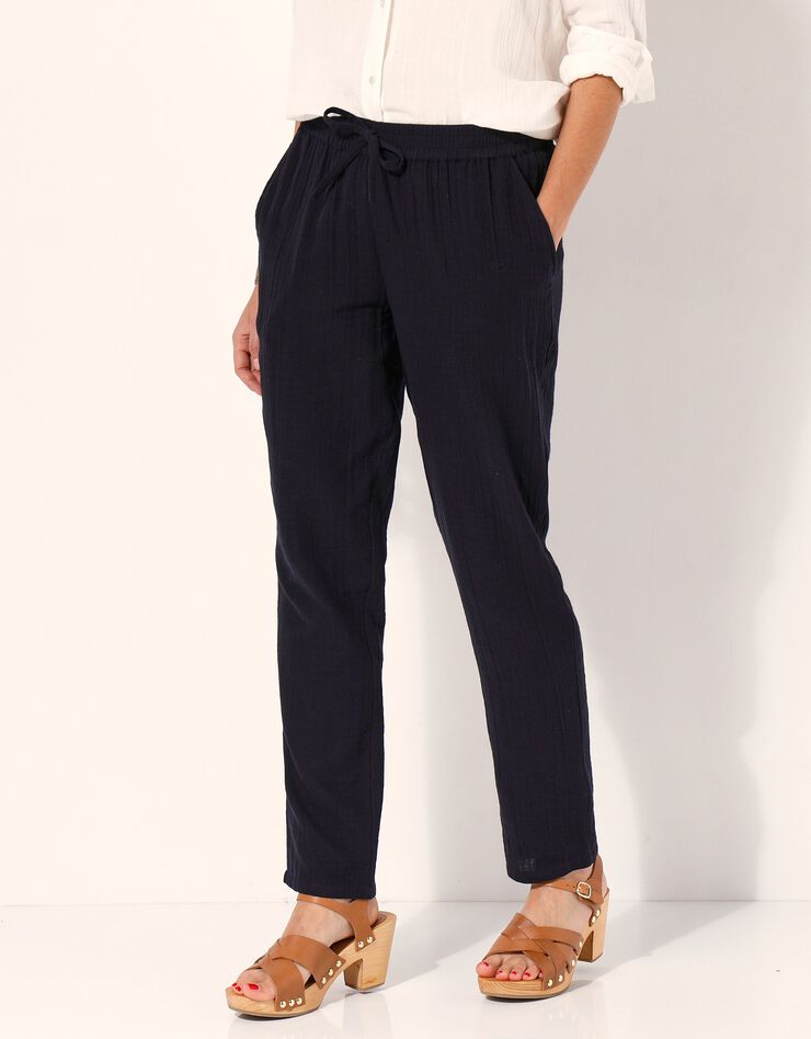 Joggpant coupe fuselée gaze de coton (noir) Joggpant coupe fuselée gaze de coton (noir)