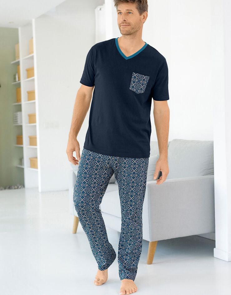 Tee-shirt pyjama marine manches courtes (marine)