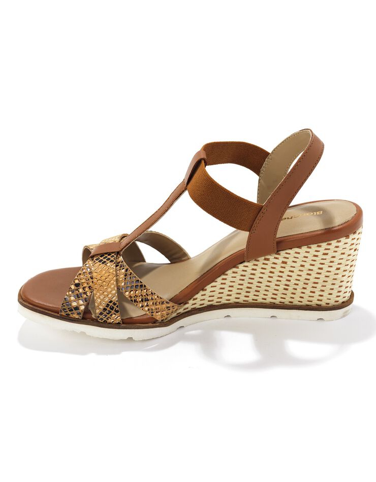 Salomés compensées en cuir effet python, talon fantaisie  (caramel)