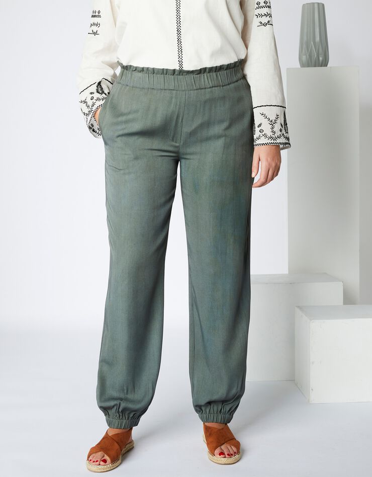 Pantalon fluide base resserrée, twill (kaki) Pantalon fluide base resserrée, twill (kaki)