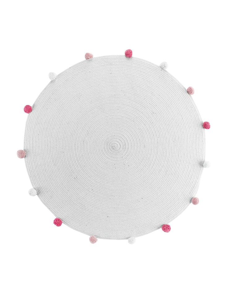 Tapis finition pompons - rond (blanc/rose) Tapis finition pompons - rond (blanc/rose)