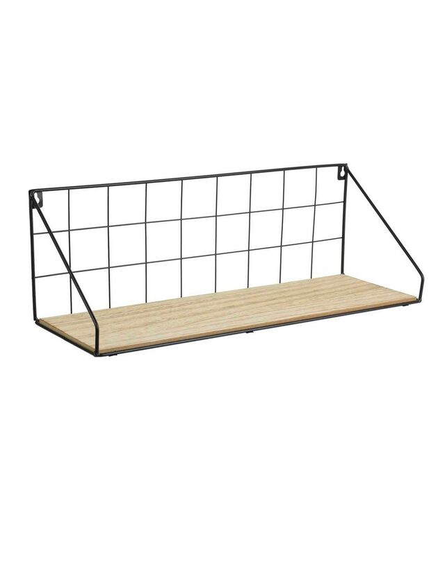 Etagère filaire métal et bois – 1 tablette (noir)