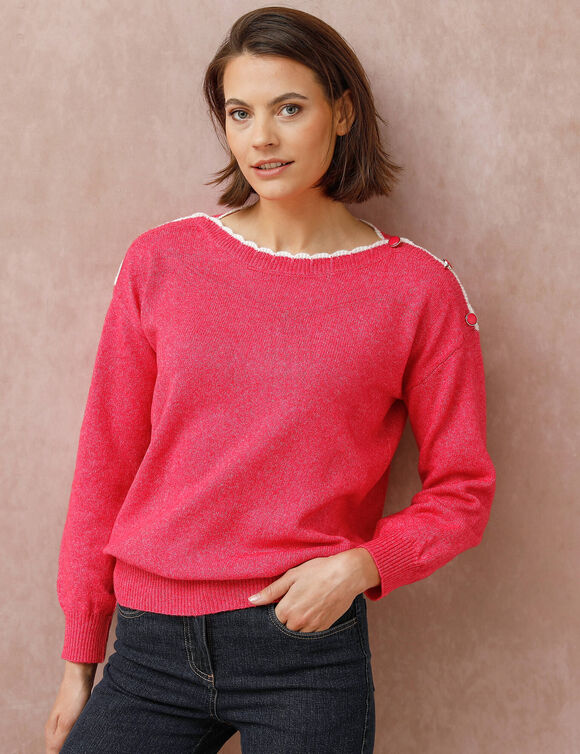Pull col bateau, maille moelleuse (rose vif)