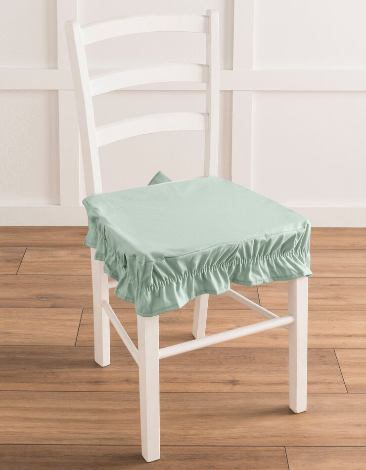 Housse chaise unie volantée coton bachette (vert amande)