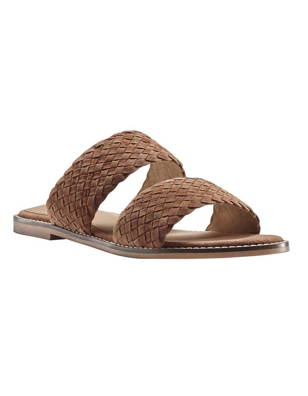 Mules plates en cuir tressé (caramel)