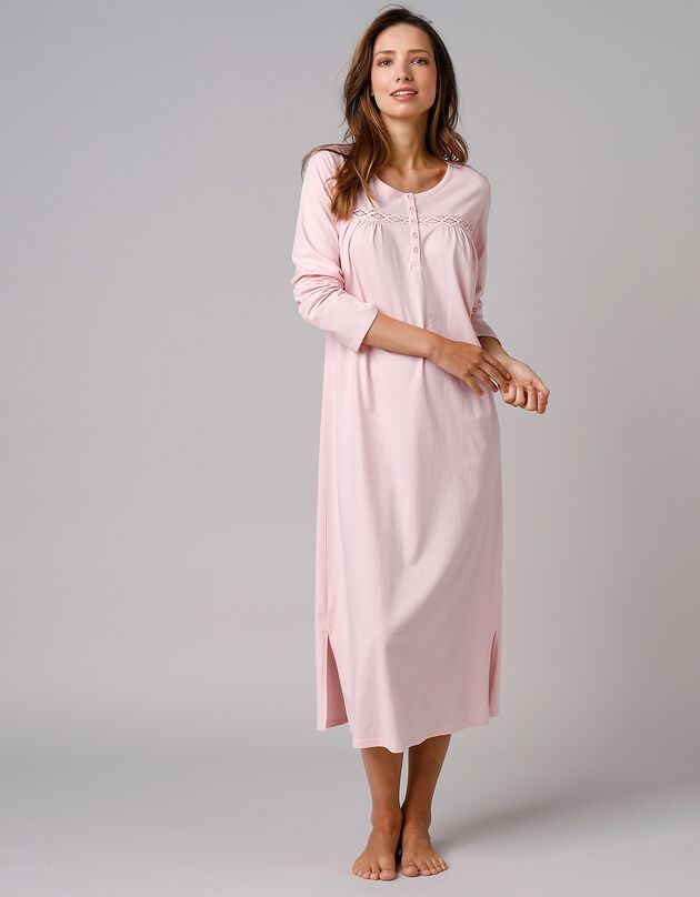 Chemise de nuit longue manches longues unie (rose)