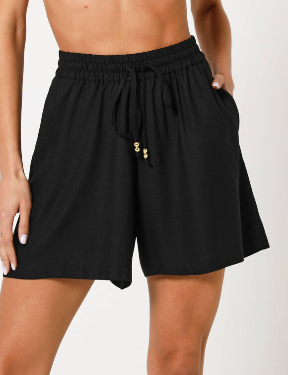 Short large fluide uni, viscose (noir)