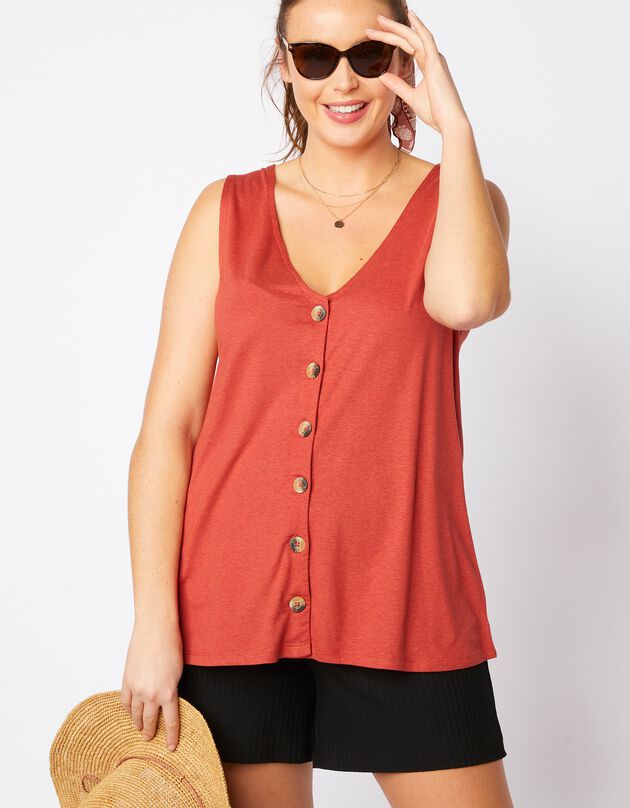 Débardeur boutonné en coton viscose - uni (terracotta) Débardeur boutonné en coton viscose - uni (terracotta)