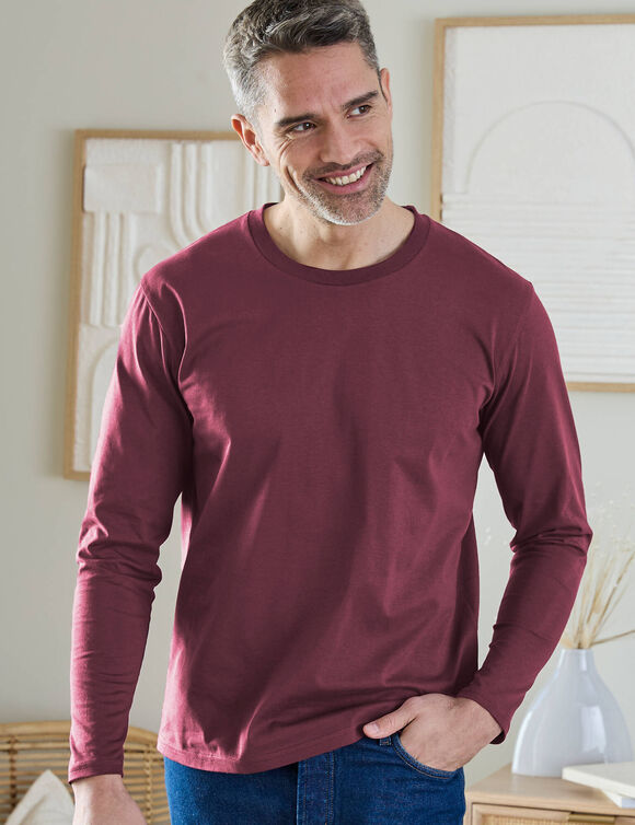 T-shirt col rond manches longues - lot de 3 (bordeaux + marine + bleu)