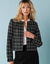 Veste tweed sp&eacute;cial Petites manches longues &agrave; carreaux (noir)