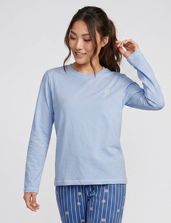 T-shirt pyjama &laquo;&nbsp;charme botanique&nbsp;&raquo; manches longues (bleu)
