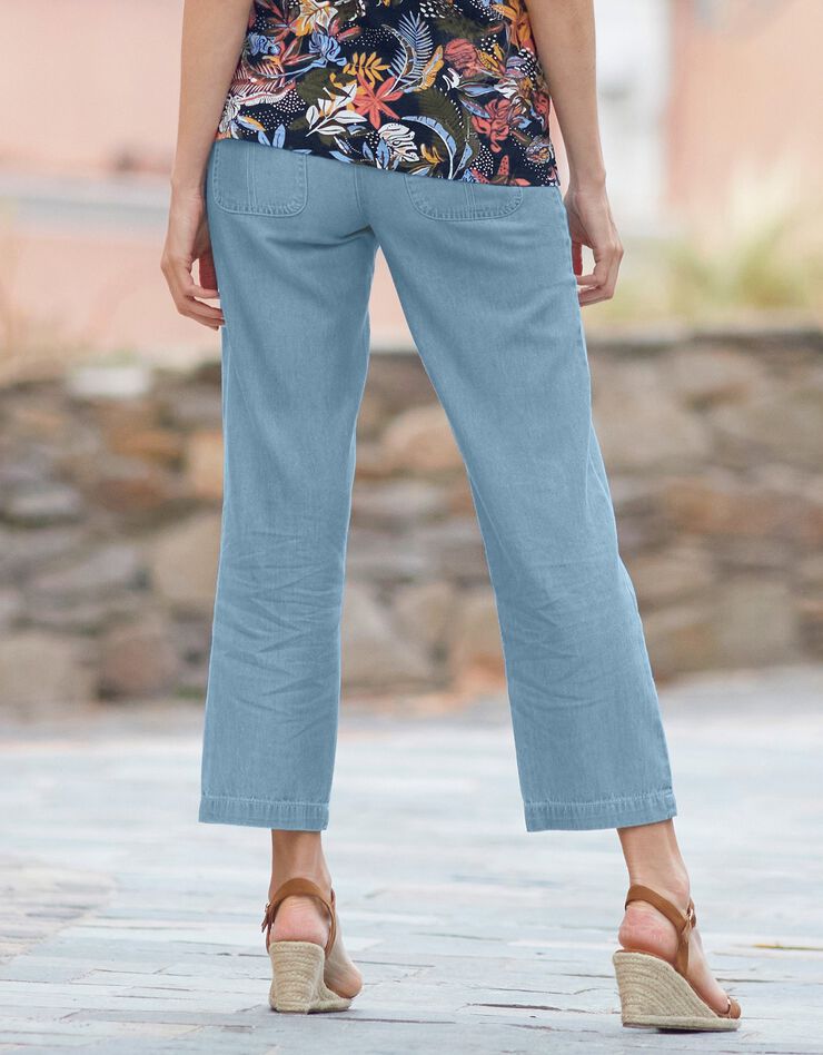 Pantalon coupe droite 7/8ème taille élastiquée, denim (bleached clair) Pantalon coupe droite 7/8ème taille élastiquée, denim (bleached clair)