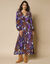Robe longue col V imprimée (indigo / violine)