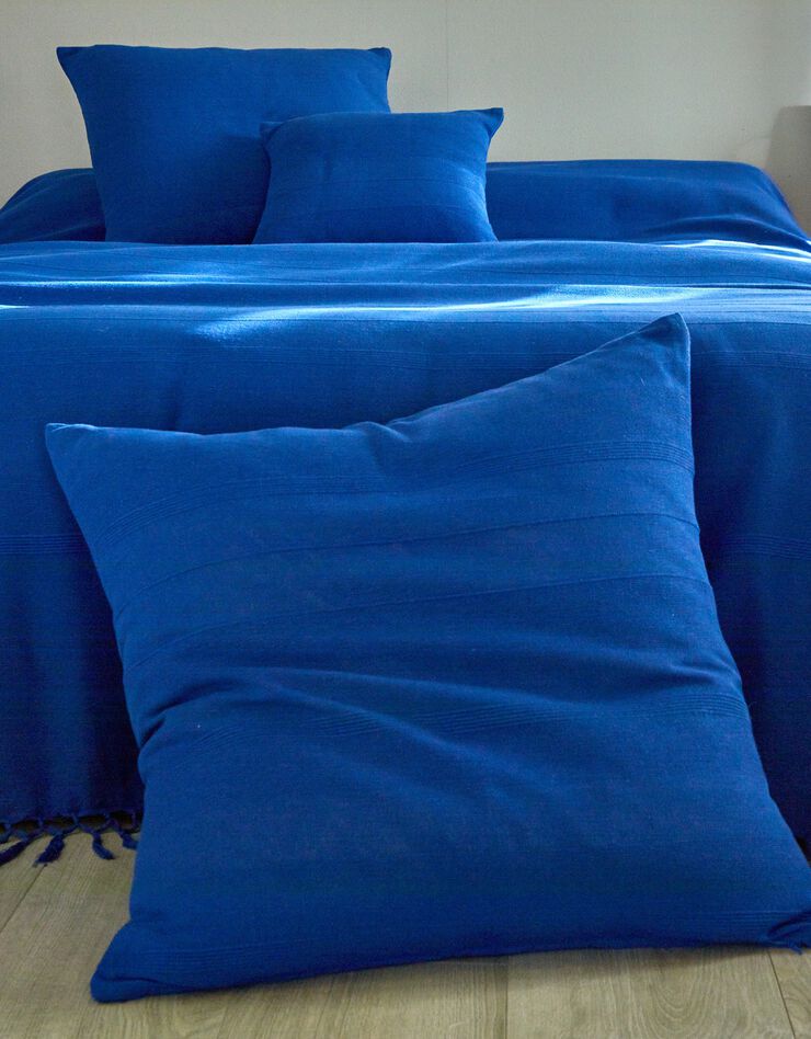 Plaid ou jeté uni coton tissage artisanal (bleu)