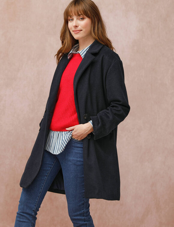 Manteau mi-long à col tailleur, boutonnage croisé (marine)