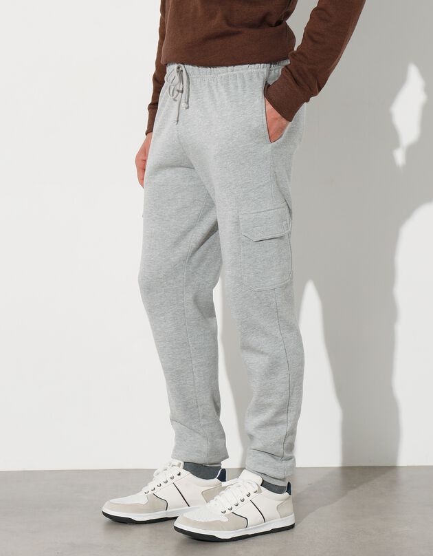 Pantalon molleton cargo bas resserrés (gris chiné)