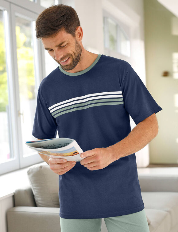 T-shirt pyjama rayé manches courtes (marine)