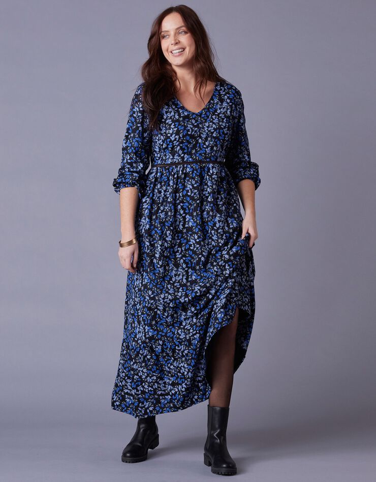 Robe longue volantée imprimée (noir / bleu dur) Robe longue volantée imprimée (noir / bleu dur)