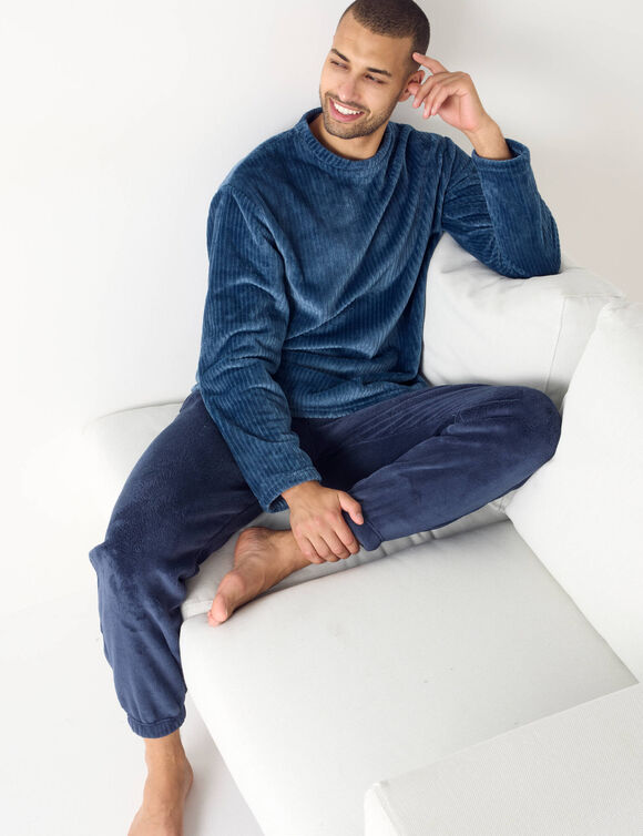 Pyjama en maille polaire texturée, toucher peluche (bleu / marine)