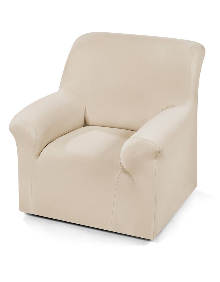 Housse fauteuil et canapé unie bi-extensible (beige)