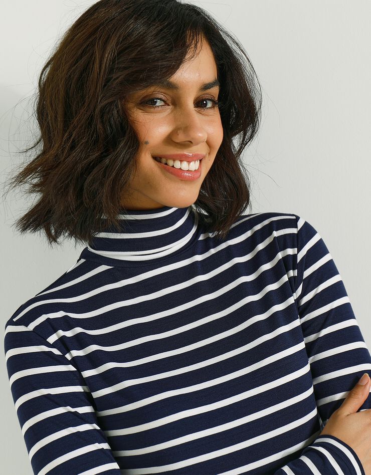 Sous-pull rayé col roulé viscose stretch (marine / écru) Sous-pull rayé col roulé viscose stretch (marine / écru)