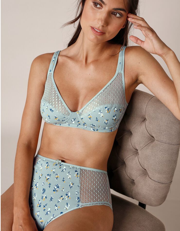 Culotte maxi dentelle coton imprimé Tropea - lot de 4 (amande + bleu) Culotte maxi dentelle coton imprimé Tropea - lot de 4 (amande + bleu)