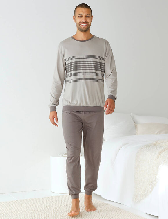 Pyjama coton rayé manches longues (gris)