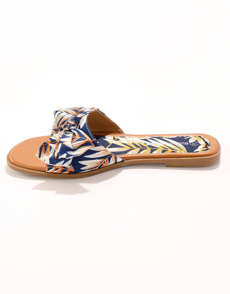Mules plates imprimées avec nœud fantaisie (bleu) Mules plates imprimées avec nœud fantaisie (bleu)
