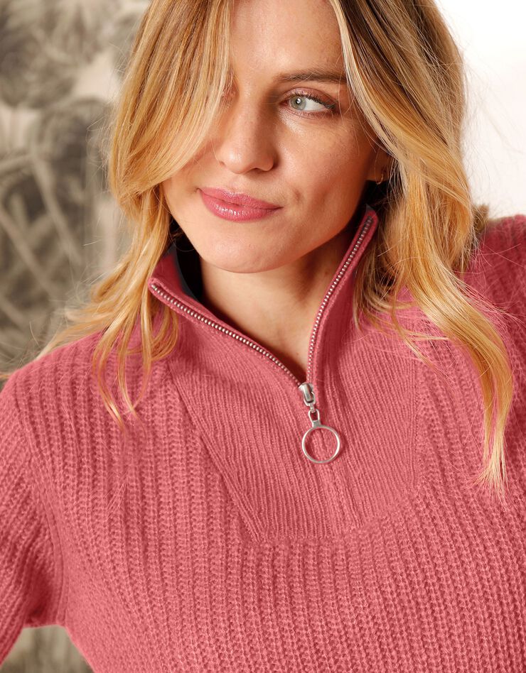 Pull col zippé maille anglaise toucher mohair (terracotta) Pull col zippé maille anglaise toucher mohair (terracotta)