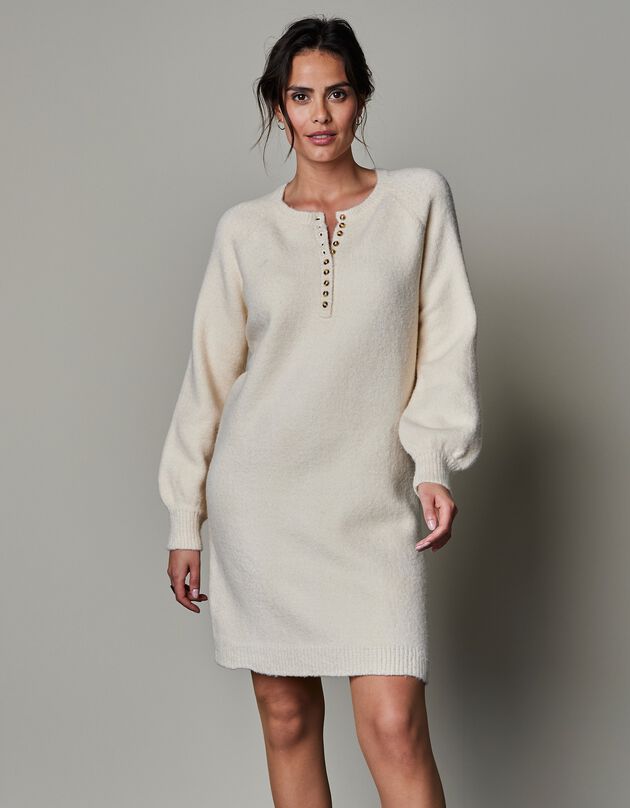 Robe-pull manches longues col boutonné  (écru)